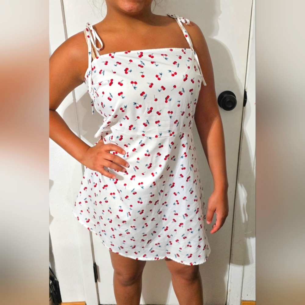 SHEIN White Cherry Print Slip Dress Size L - Picture 6 of 6